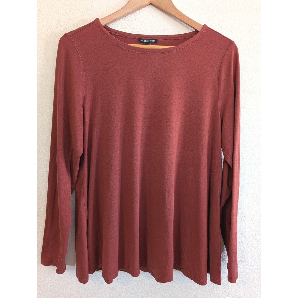 Eileen Fisher Small Tencel Lyocell Top Long Sleeve Terracotta Stretch Minimalist